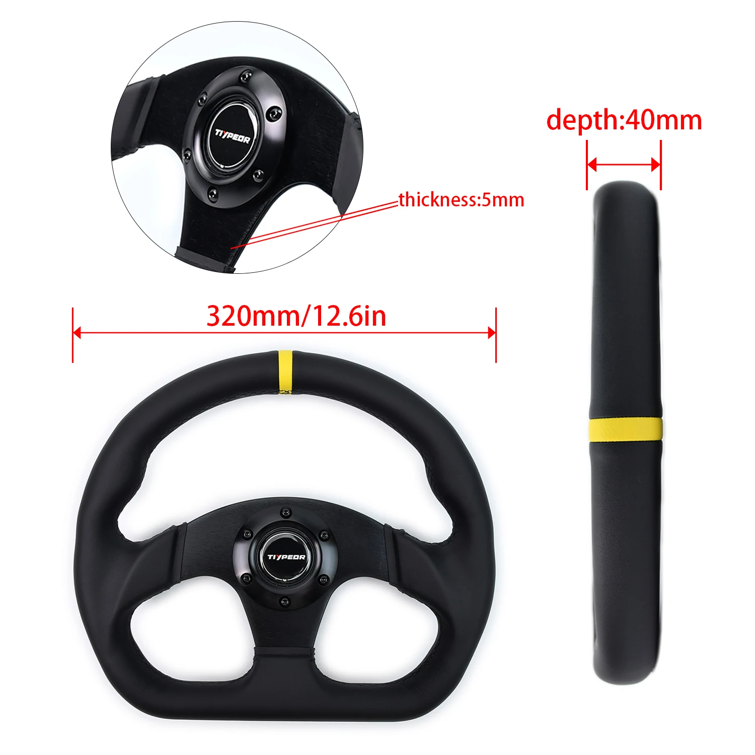 Picture 4: TIYPEOR 330mm13Inch Racing Drift Flat Steering Wheel Black Stitching Steering Wheel Fit Car and Simulation Racing Game