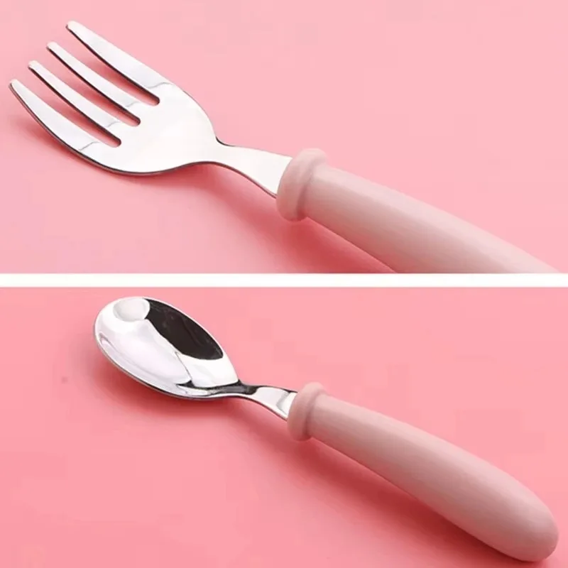 Stainless Steel Baby Gadgets Tableware Set Cartoon Toddler Dinnerware Cutlery Utensil Infant Food Feeding Spoon Fork
