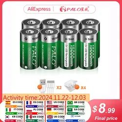 PALO USB Size D Battery 15000mWh 1.5V Type-C Akumulatory D Lipo LR20 do kuchenki gazowej Podgrzewacz wody Latarka