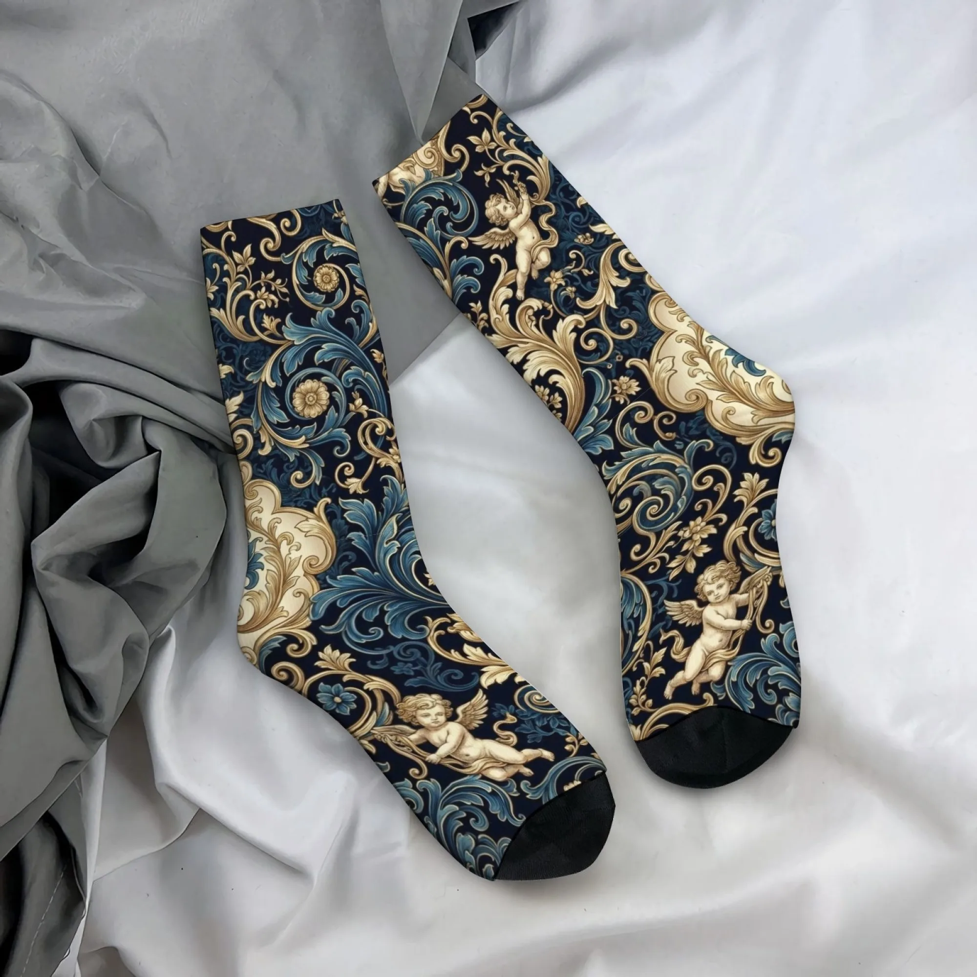 

Baroque Art Angel Floral Socks Vintage Fashion Men's Socks Breathable Comfortable Non-Slip Outdoor Travel Casual Sports Socks