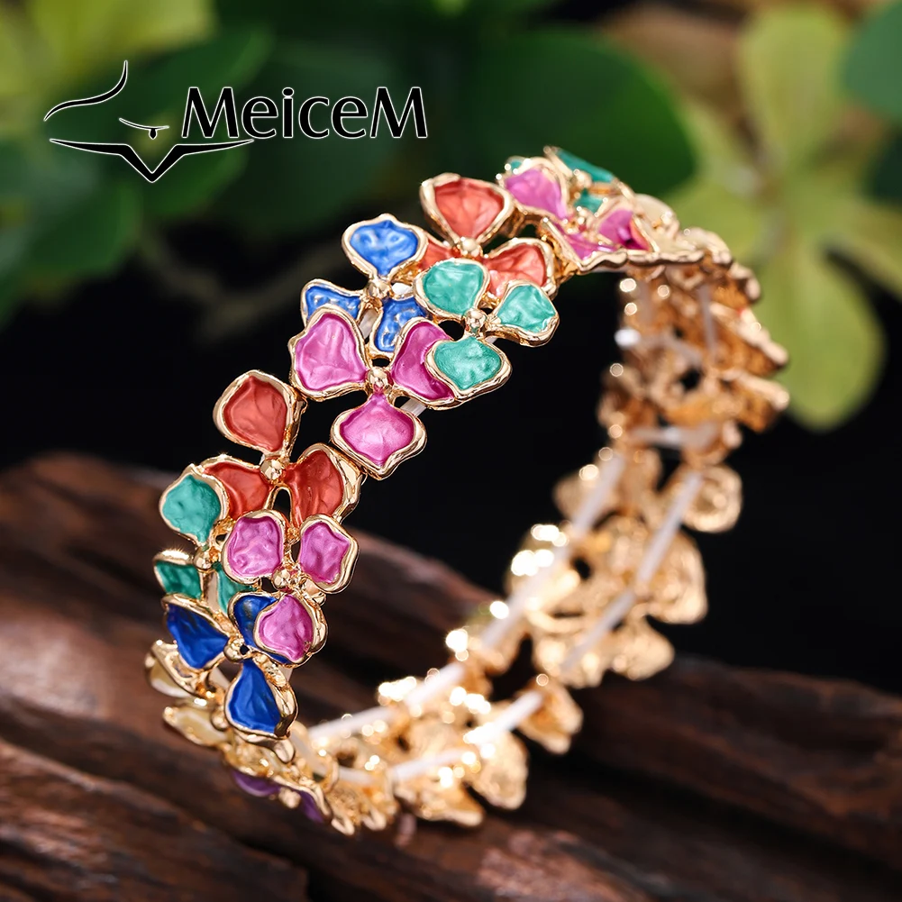 Meicem Bangle Bohemian Emaille Stijl Kleurrijke Bloemenarmband Niche Nieuw Ontwerp Damesarmband Vakantiegeschenk Hand Sieraden