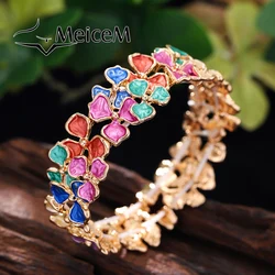 MeiceM Bangle Bohemian Enamel Style Colorful Flower Bracelet Niche New Design Women's Bracelet Holiday Gift Hand Jewelry