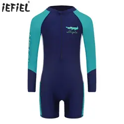 Boys One Piece Swimsuit Rash Guard Long Sleeve Front Zip Boy-cut Bathing Suit UPF 50+ Swimwear Beachwear Water Park Bodysuit