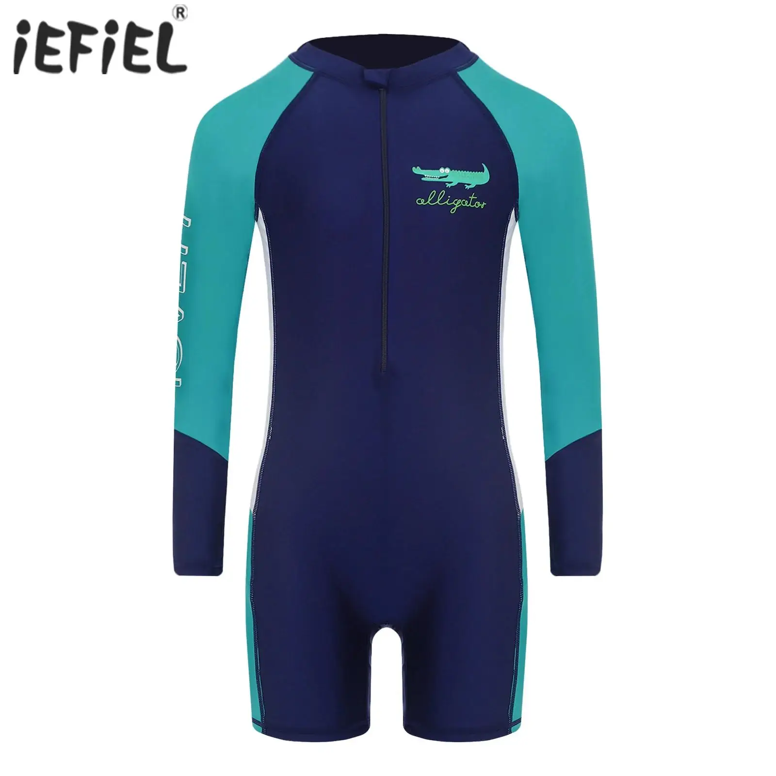 Boys One Piece Swimsuit Rash Guard Long Sleeve Front Zip Boy-cut Bathing Suit UPF 50+ Swimwear Beachwear Water Park Bodysuit