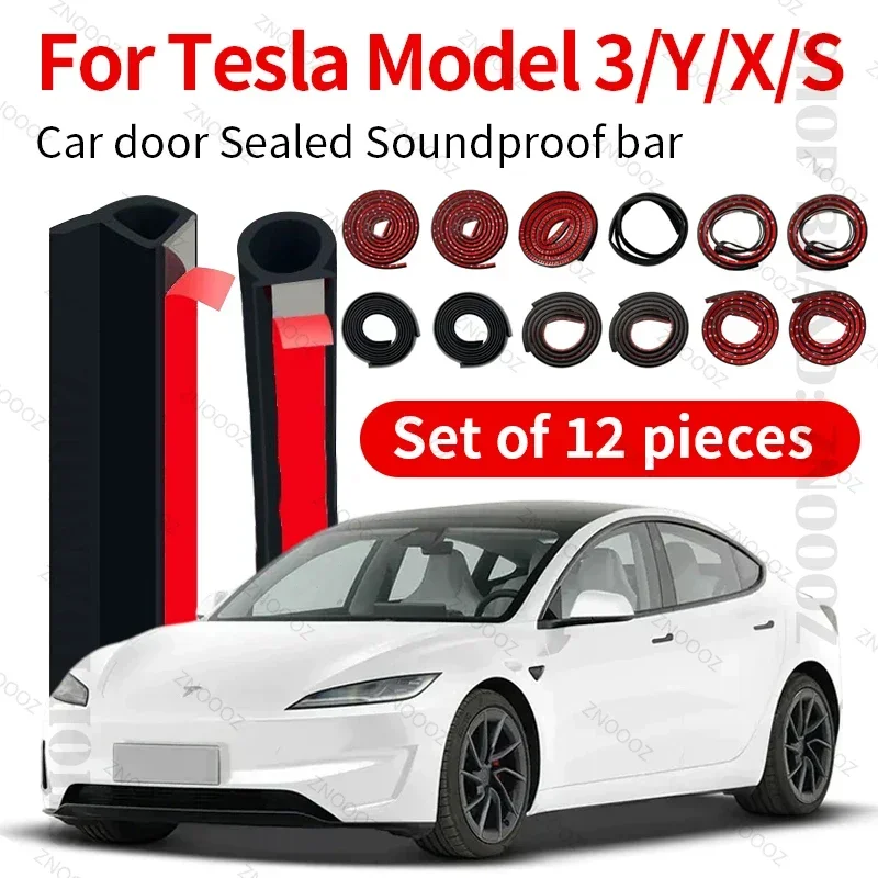 

12PCS Car Door Seal Strip Rubber Double Layer Sealing Protector Soundproof Strip Dustproof Seal Strip For Tesla Model S 3 X Y