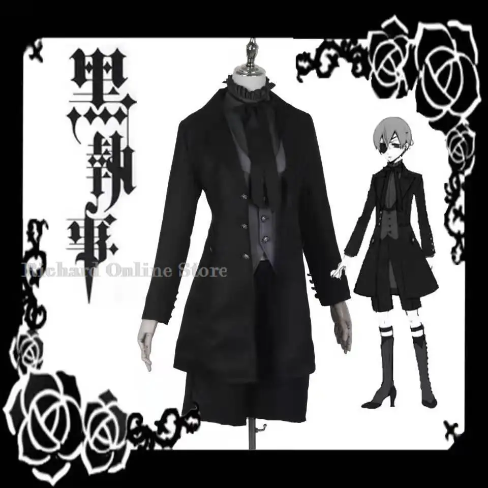 Black Butler Kuroshitsuji Ciel Phantomhive Anime Cosplay Costume Wig Halloween Party Suit Unisex Clothing Black Uniforms Suit