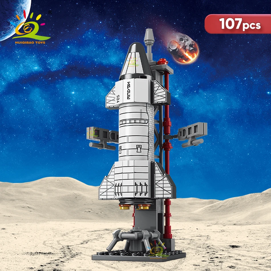 HUIQIBAO Mini Aviation Manned Rocket Model Building Blocks Space Aerospace Station Bricks City Construction Toys for Children