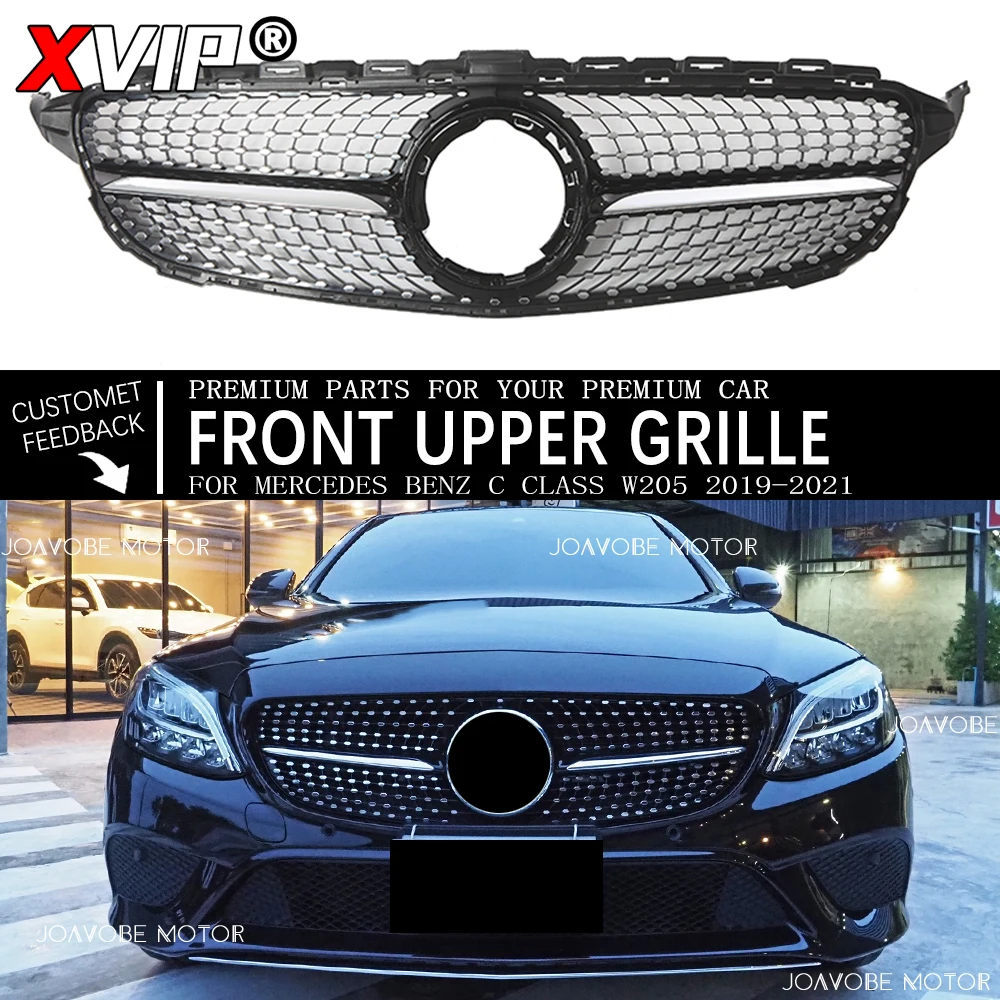 

XVIP хромированная верхняя решетка в стиле черных бриллиантов для Mercedes Benz C-Class W205/S205/C205 19-21 C180 C200 C300 C43 AMG