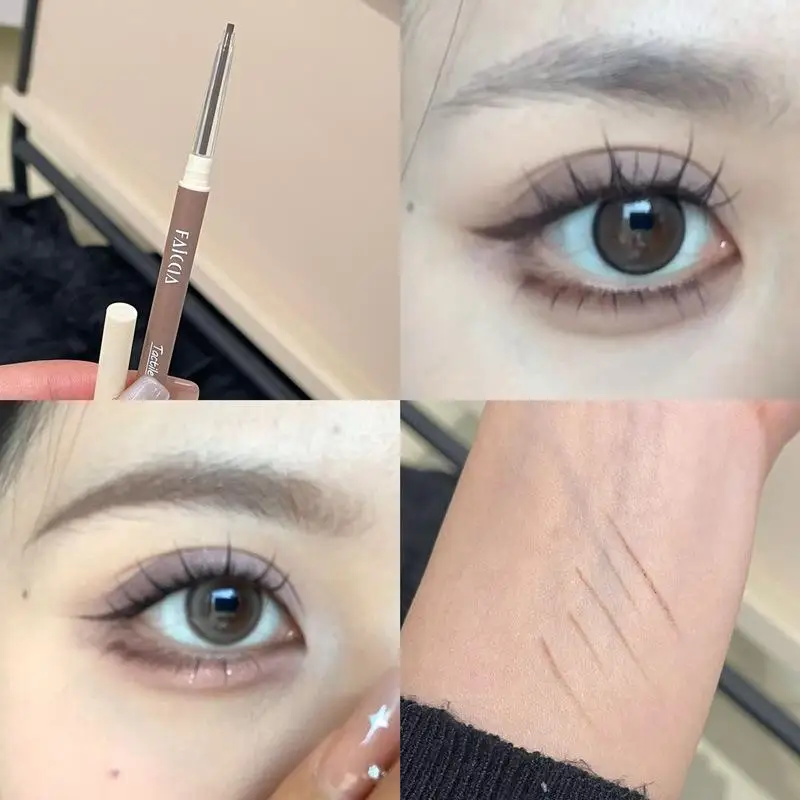 Double-headed Eyebrow ปากกา Sweat-proof Long Lasting Eyebrow ดินสอกันน้ําสีดําธรรมชาติ Eyebrow ปากกาแต่งหน้าเครื่องสําอางเครื่องมือ