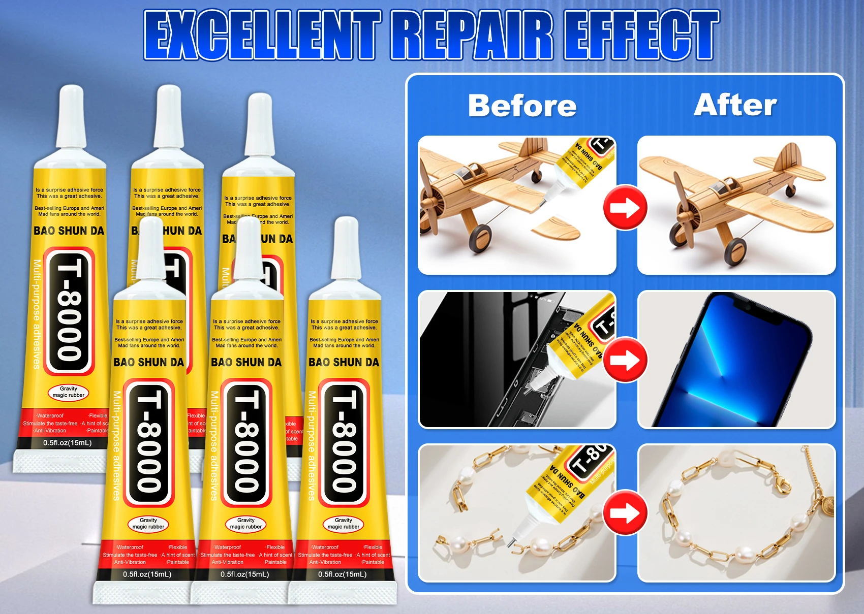 

Набор клея T8000, 10 видов, различные комбинации, 110 мл + 15 мл / 50 мл + 25 мл, для ремонта экранов телефонов, ювелирных изделий, DIY, прозрачный