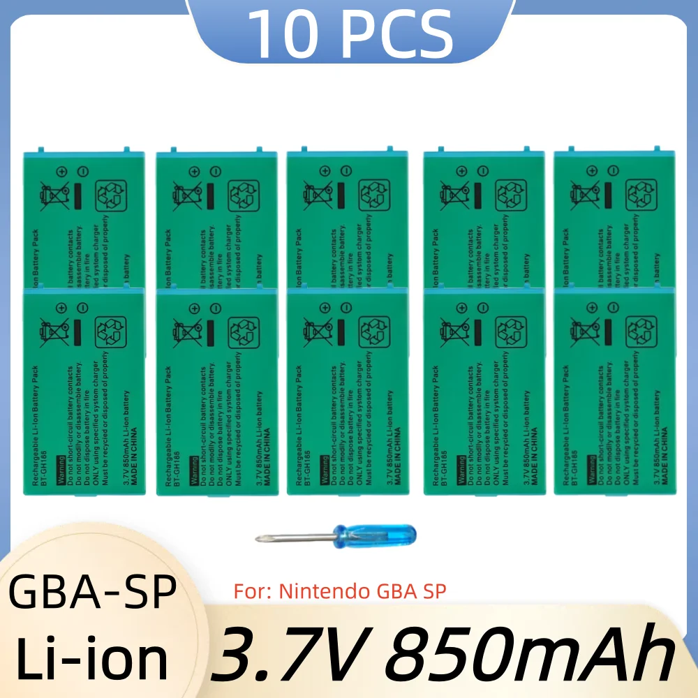 3.7V 850mAh Rechargeable Li-ion Battery Pack For Nintendo GBA SP Gameboy Advance SP Replacement Batteries with Screwdriver