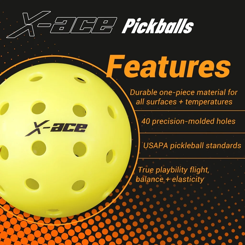 X-ace ピックルボール ボール 12 個、26 穴屋内屋外ワンピース成形