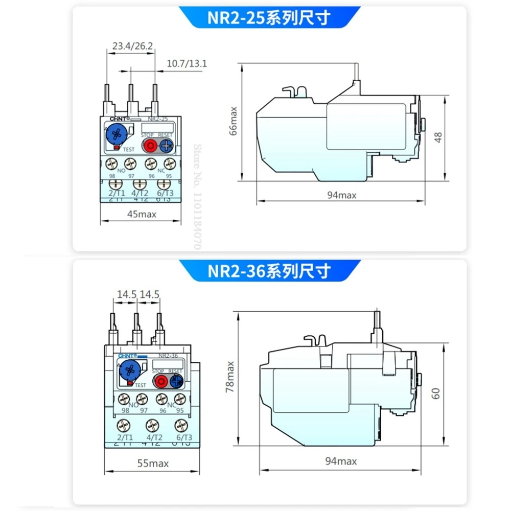 CHINT NR2-25 NR2-36 0.63-1A 1-1.6A 1.6-2.5A 2.5-4A 4-6A 5.5-8A 7-10A 9-13A 12-18A 17-25A 23-32 Protection Thermal Overload Relay