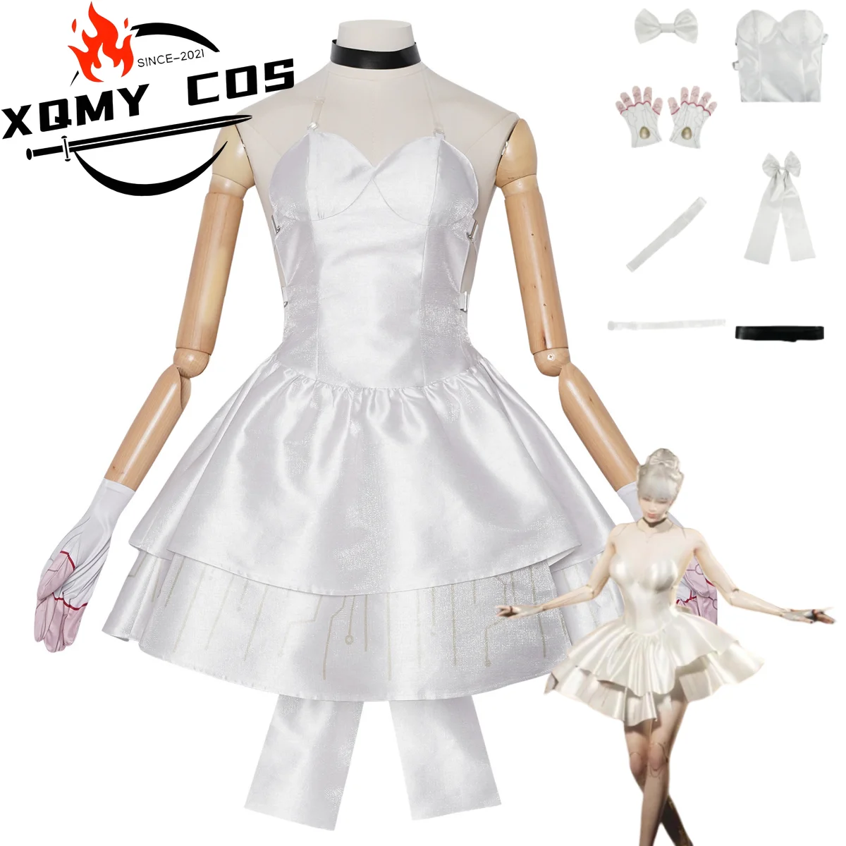 

XqNew Game Once Human Luna Moth Cosplay Costume White Tube Top Wedding Dress Lolita Woman Sexy Carnival Christmas Suit