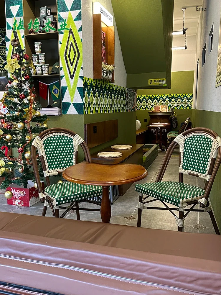 Retro Western Restaurant Cafe Dessert Shop Solid Wood Table Square Round Table and Chair Combination Pub Bar Southeast Asia