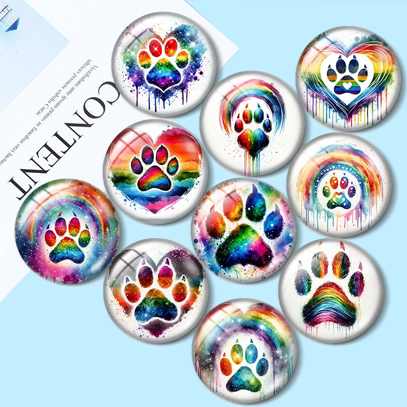 

Rainbow Pawprint clipart 10pcs 12mm/18mm/20mm/25mm Round photo glass cabochon demo flat back Making findings