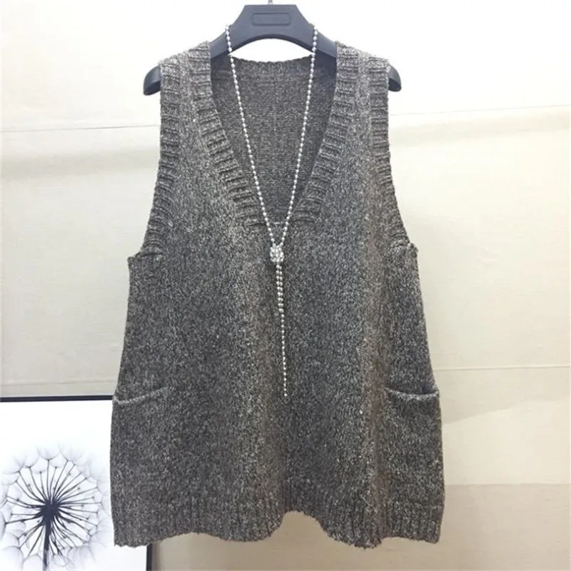 Mulheres Colete Longo Malha Gilet Sweater Solto Colete Bolsos de Inverno Sólida Elegante Diário Soft Design Retro Feminino Свитер Женский