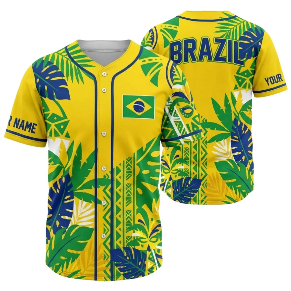 Brazil Baseball Jersey Custom Name, Personalized Button Shirt Gift for Men Women Fans