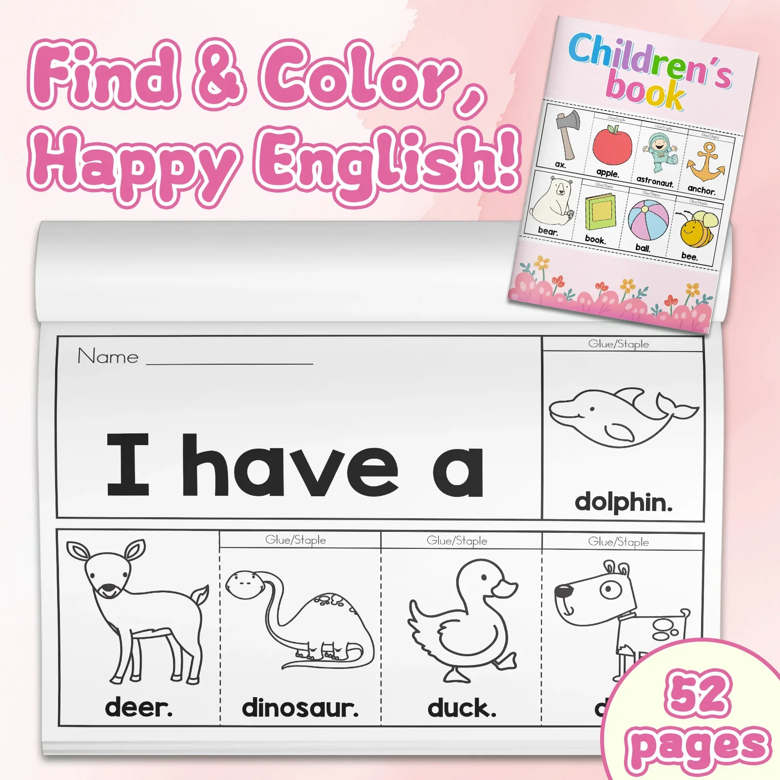 Kids English Word Coloring Workbook, Cute Cartoon Designs, Preschool Educational Activity Book for Fun English Learning view 4