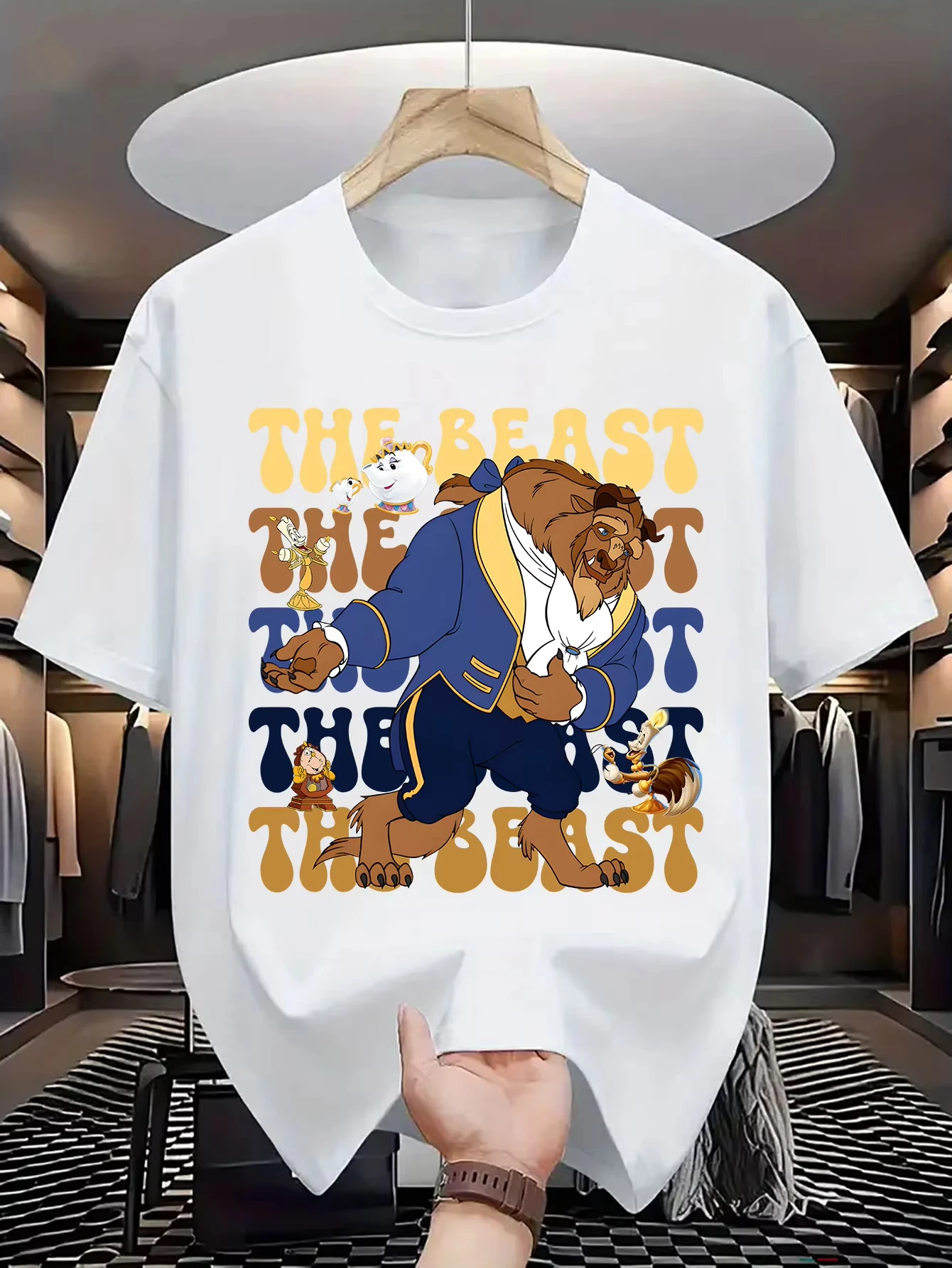 

Мужская футболка Disney «Красавица и Чудовись» для повседневной носки и тематических мероприятий, унисекс, хлопок, с коротким рукавом, оверсайз, уличный стиль