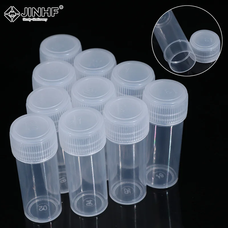 

10Pcs 5ml Plastic Test Tubes Vials Sample Container Powder Craft Screw Cap Bottles for Office School Chemistry Supplies