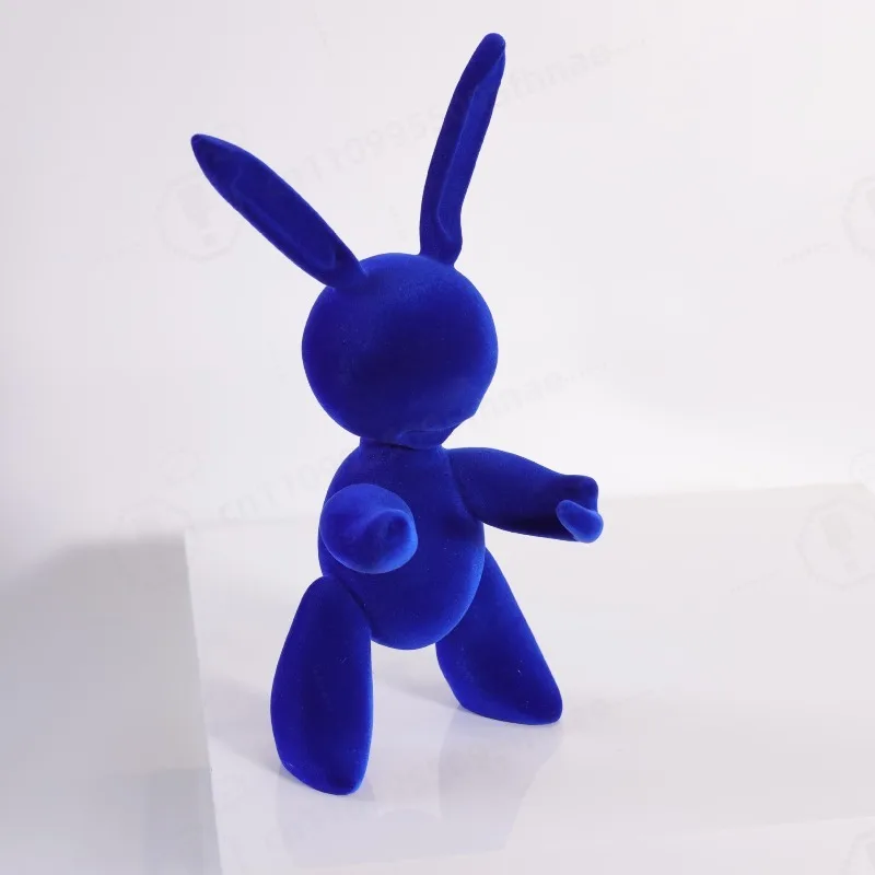 Modern Fashion Resin Rabbit Sculpture Electroplated Flocked Balloon Bunny Ornament Home Decor Hotel Sales Office Soft Decoration