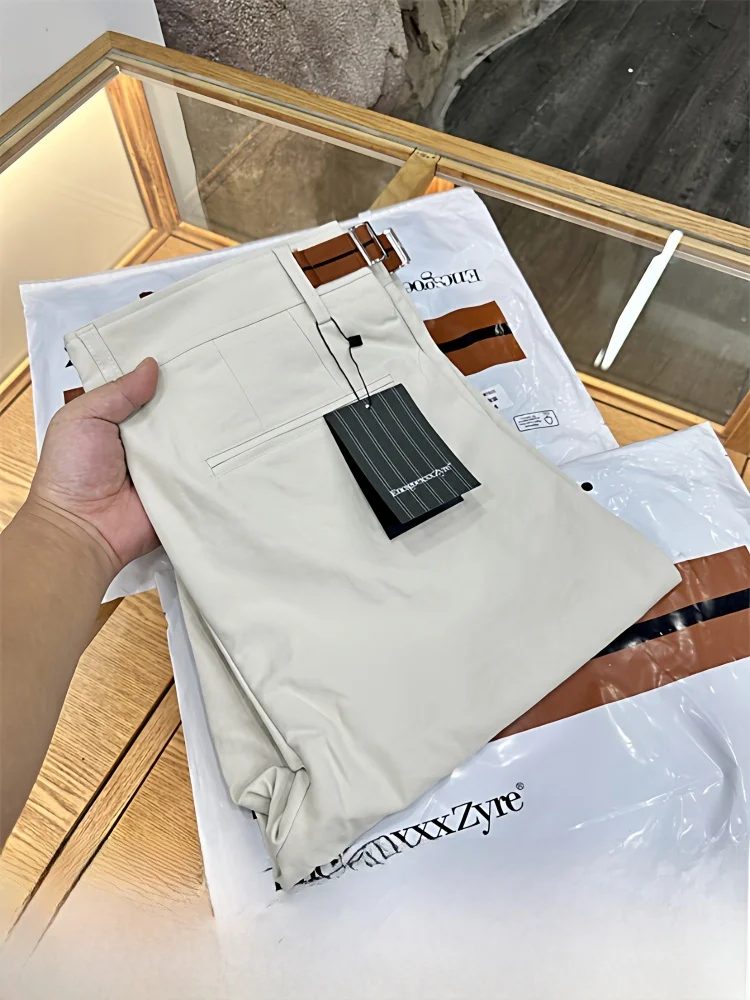 

Итальянские мужские повседневные брюки, дышащие эластичные брюки с поясом, похожая ткань, конус, осенняя мода, универсальный свободный крой