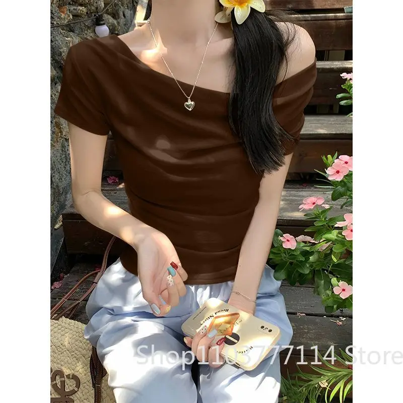 Neues Sommer-Damen-T-Shirt in Niedlichem Einfarbigem Design mit Kurzen Ärmeln, Sexy Spicy Girl Style Top, Vintage-Kleidung, Weicher und Vielseitiger Stil – Detail 7