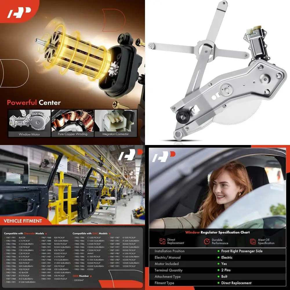 

A-Premium Electric Power Window Regulator with Motor Compatible with Chevrolet Blazer 1987-1991 GMC Jimmy 1982-1991 Front Right