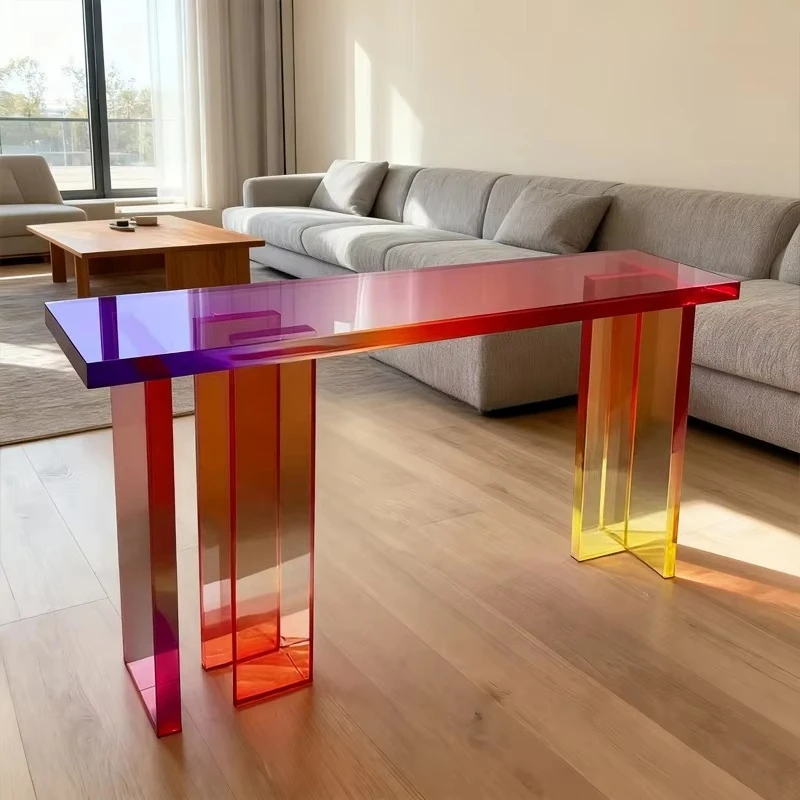 fj-Factory Price High Class Living Room Furniture Acrylic Entrance Table Modern Design Rainbow Color Acrylic Porch Table