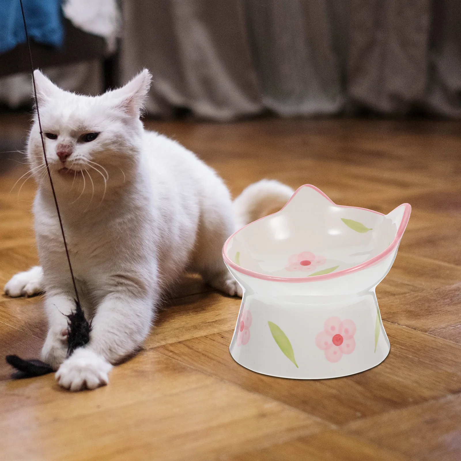 

2Pcs High Base Pet Bowl Elevated Cat Feeder with Anti-Slip Bottom for Food and Water Round Edge Design Easy Clean Safe for Cats
