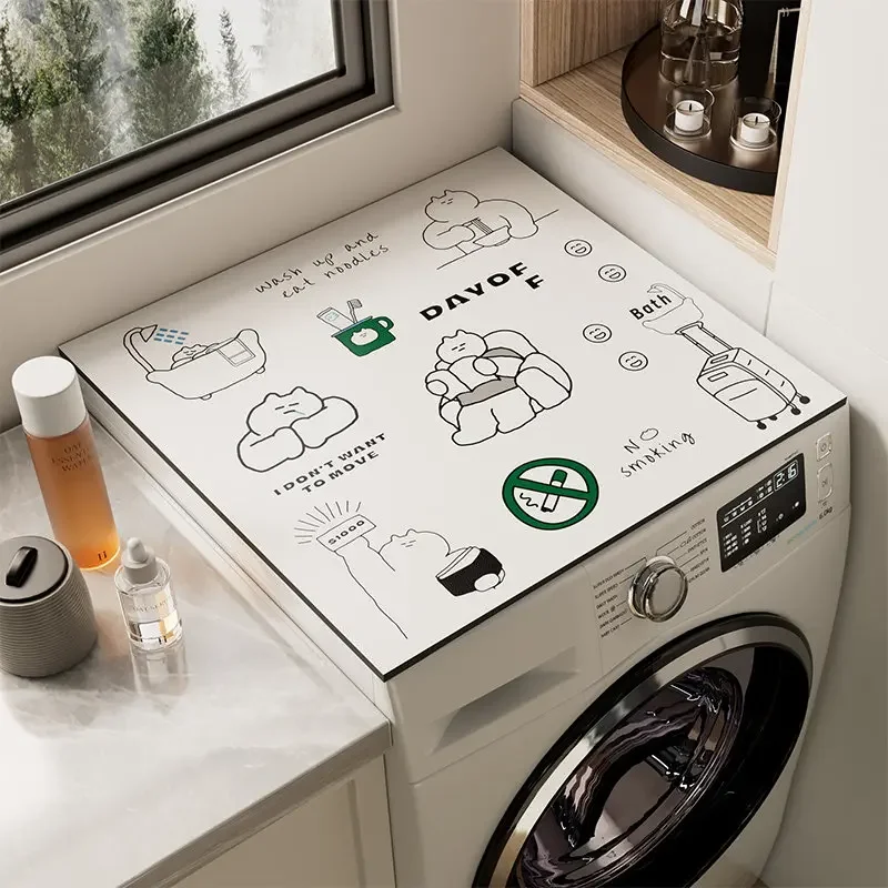 VIKAMA Lazy Bear Daily Line Washing Machine Top Mat Simple Sketch Print Waterproof Anti Dust Dryer Cabinet Surface Pad