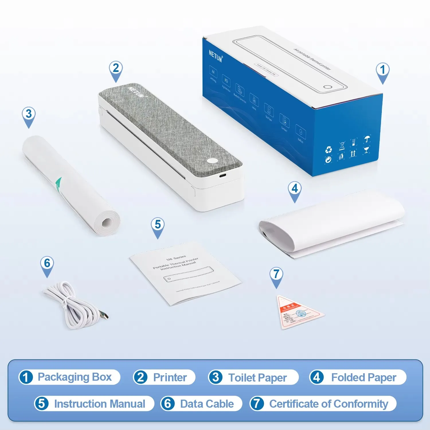 A4 Bluetooth voyage d'affaires imprimer partout sans encre 203DPI imprimante thermique Rechargeable Portable