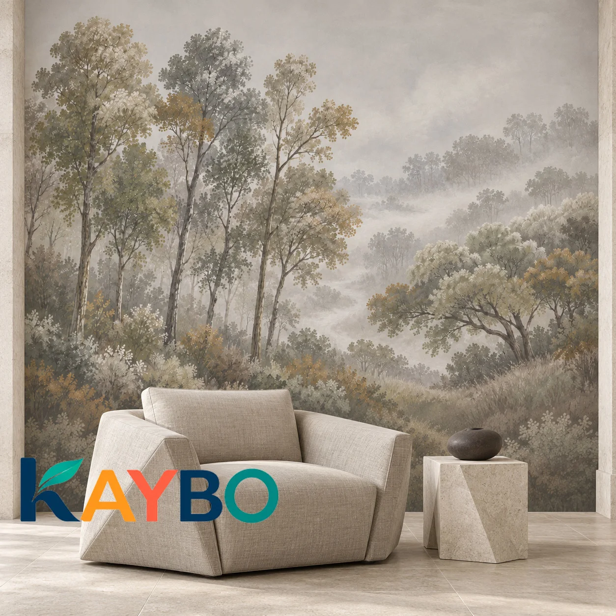 Misty Forest Wall Mural Vintage Woodland Landscape Wallpaper Neutral Botanical Scene Non Self Adhesive Living Room Bedroom Decor