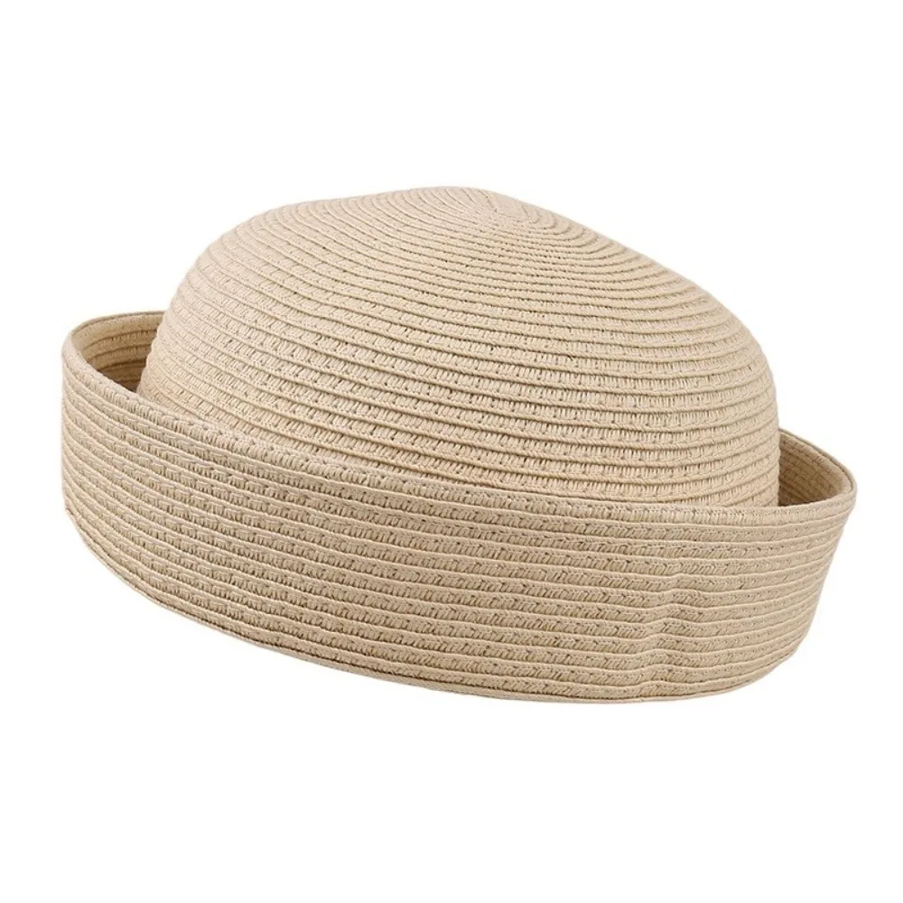 New Solid Women's Straw Pillbox Hat Round Shape Structured Crown Brimless Cap Vintage Style Round Dress Hat Daily Wear