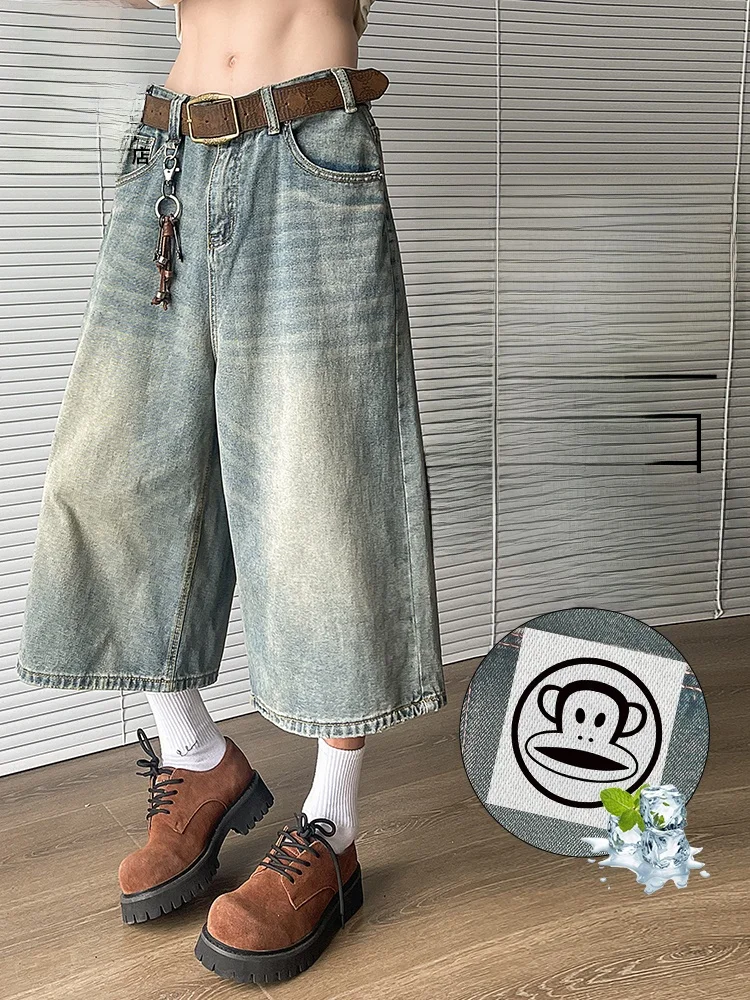 

PaulFrank Vintage American Denim Men's 7/8ths Pants High Street Straight Leg mid Waist Jeans Summer Trendy Casual Wear