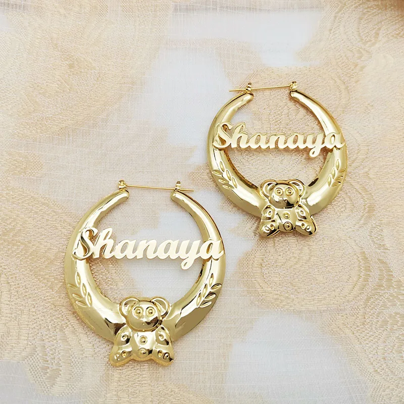 

GoldButterfly 60mm New Style Bamboo Hoop Earring Hiphop Personalized Name Earring Custom Stainless Steel Earrings for Women Gift