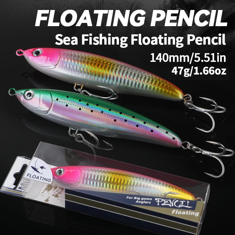 140mm 47g Sea Fishing Floating Pencil Lure Boat Fishing Big Game Lure Long Casting Fake Bait Tuna Lure Hard Sea Fishing Bait