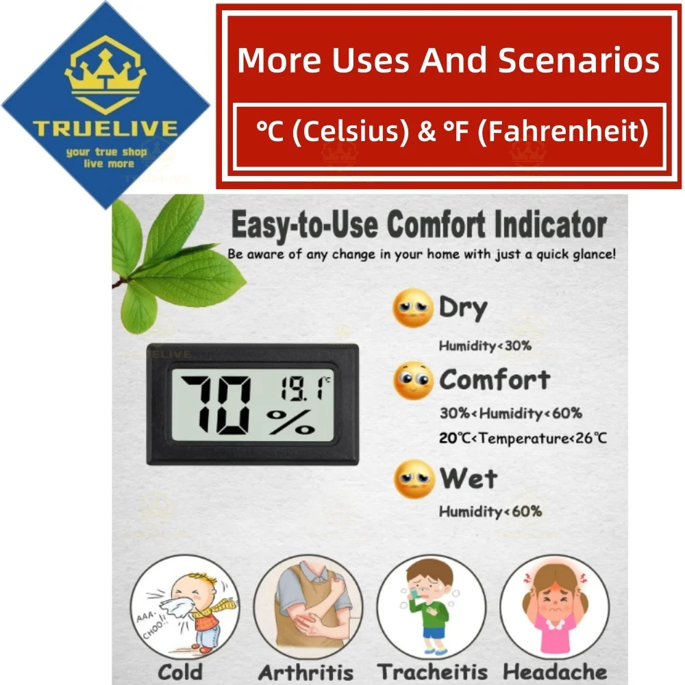 ℉ ℃   มินิจอแอลซีดีดิจิตอลเครื่องวัดอุณหภูมิเครื่องวัดความชื้นองศาเซลเซียสองศาฟาเรนไฮต์อุณหภูมิความชื้นเมตรในร่มเครื่องวัดความชื้น