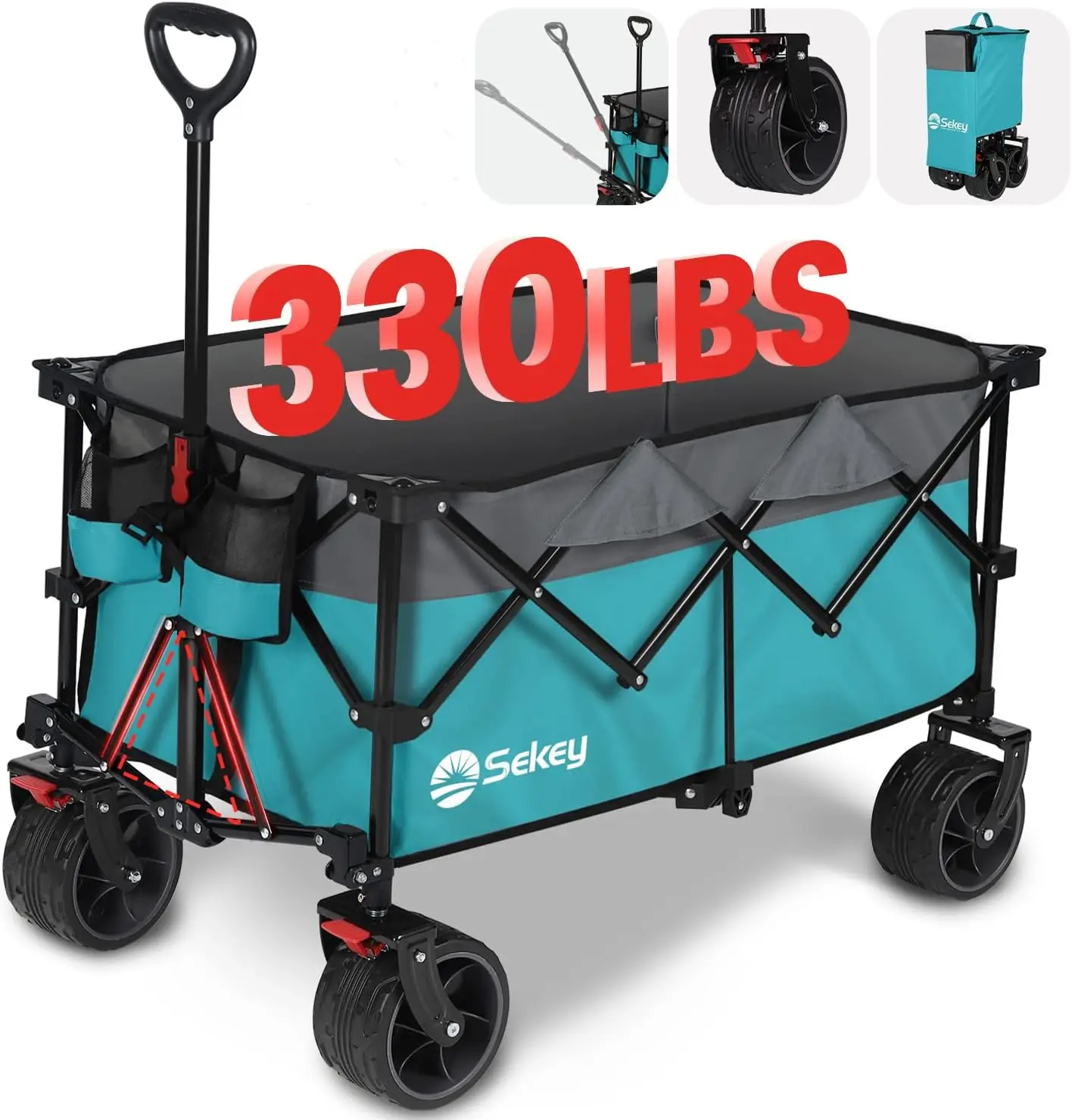 

220L Collapsible Foldable Wagon with 330lbs Weight Capacity, Heavy Duty Folding Utility Garden Cart with Big All-Terrain