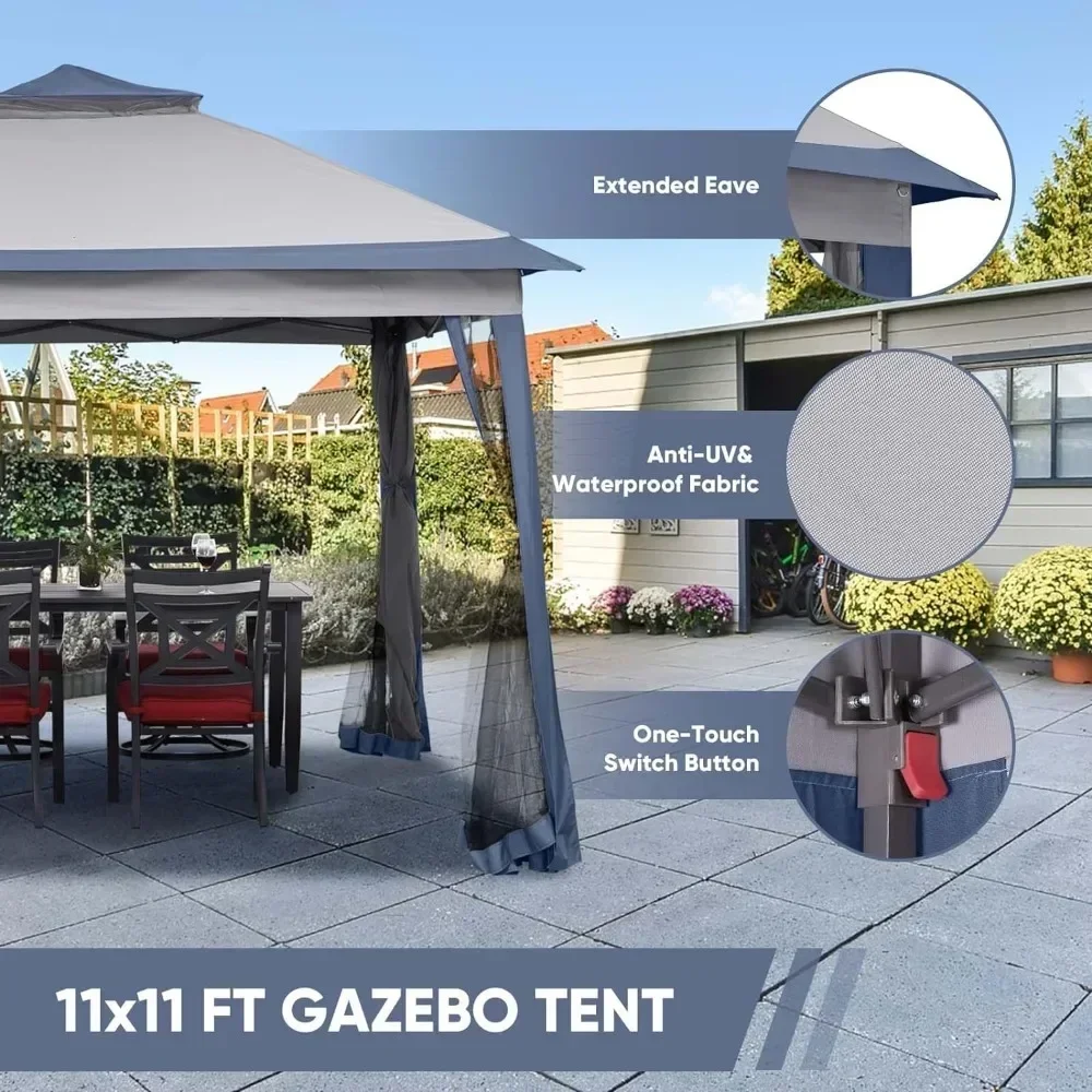 Gazebo Tent,Outdoor Tents for Parties with Mosquito Netting,11x11 FT canopy Heavy Duty Canopy Tent Patio Gazebos