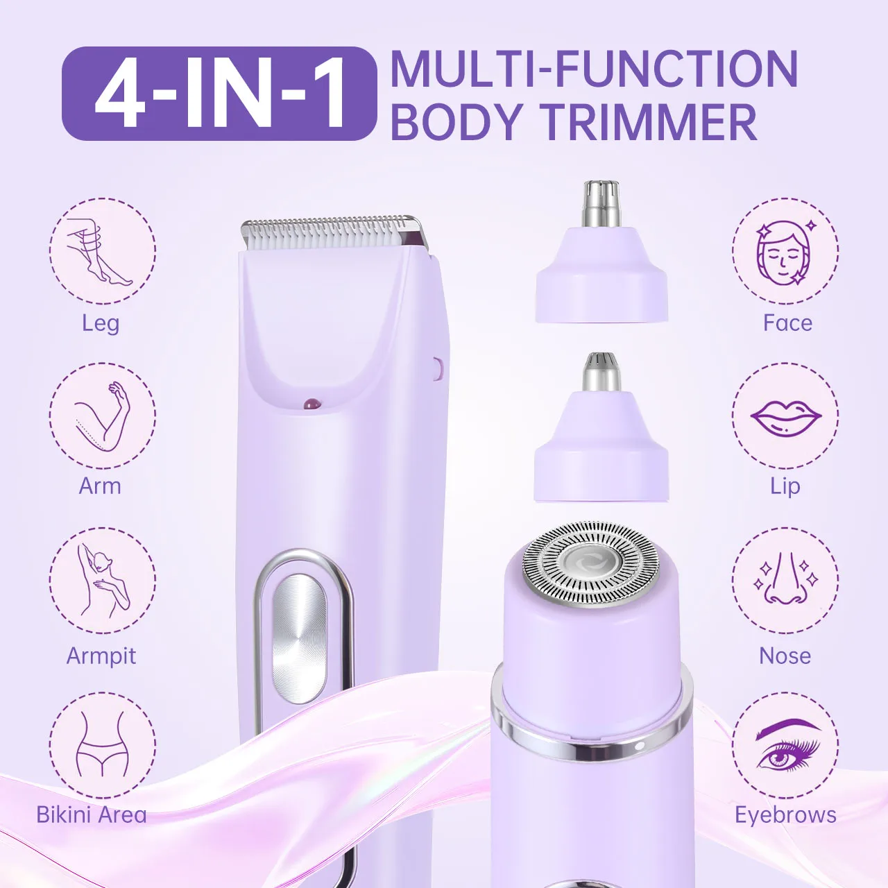 4-in-1 Portable USB Rechargeable Ladies Electric Hair Removal Device with Light Smart Hairless Shaver Portable Depilador