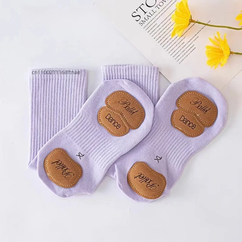 Носки для современных танцев, детские профессиональные носки средней длины для танцев йоги, противоскользящие балетные носки из трех частей для упражнений