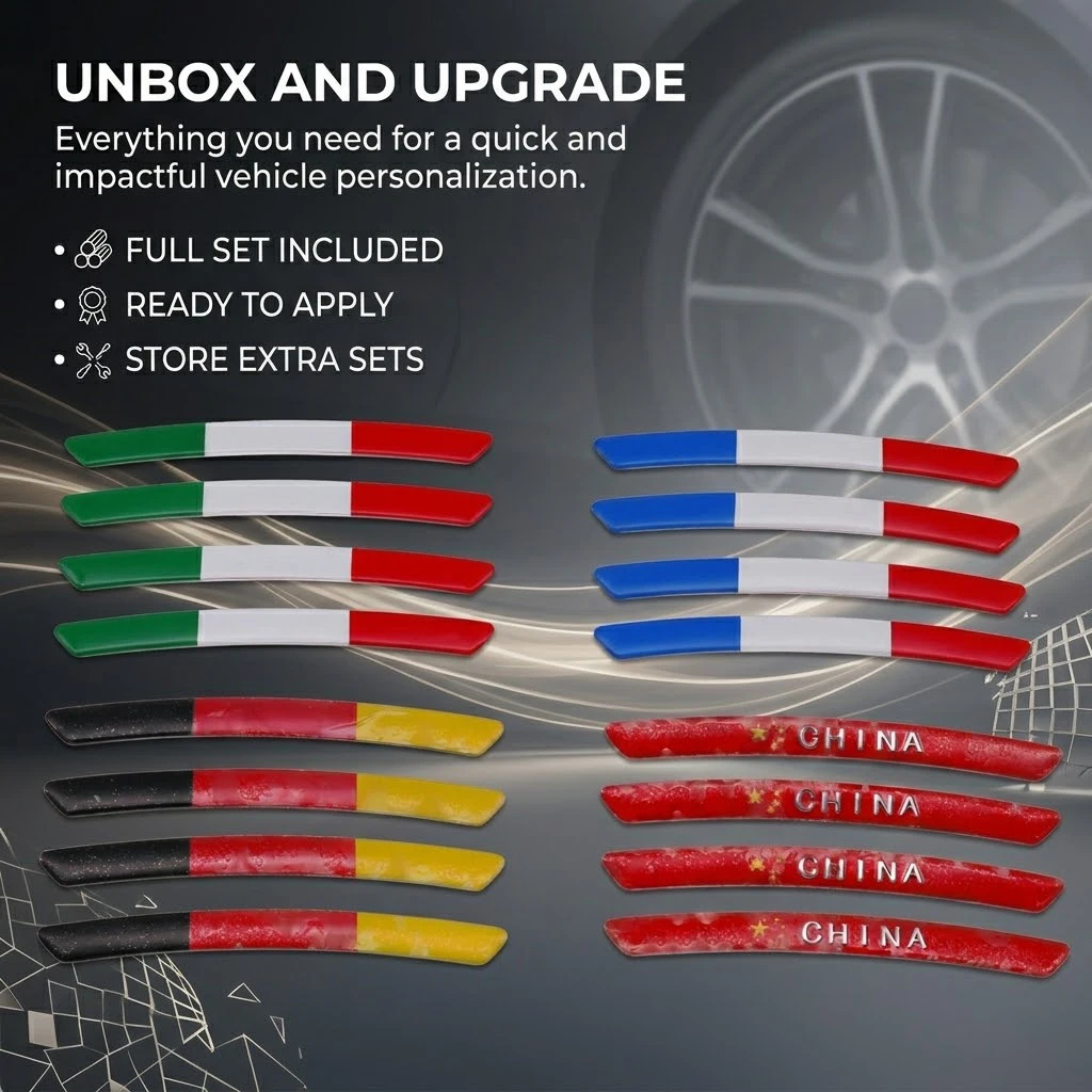 

4PCS Aluminum UK Germany France Italy China Flag Wheel Sticker For Mini Cooper S JCW R55 R56 R57 R60 F55 F56 F54 F60 Decal Trim
