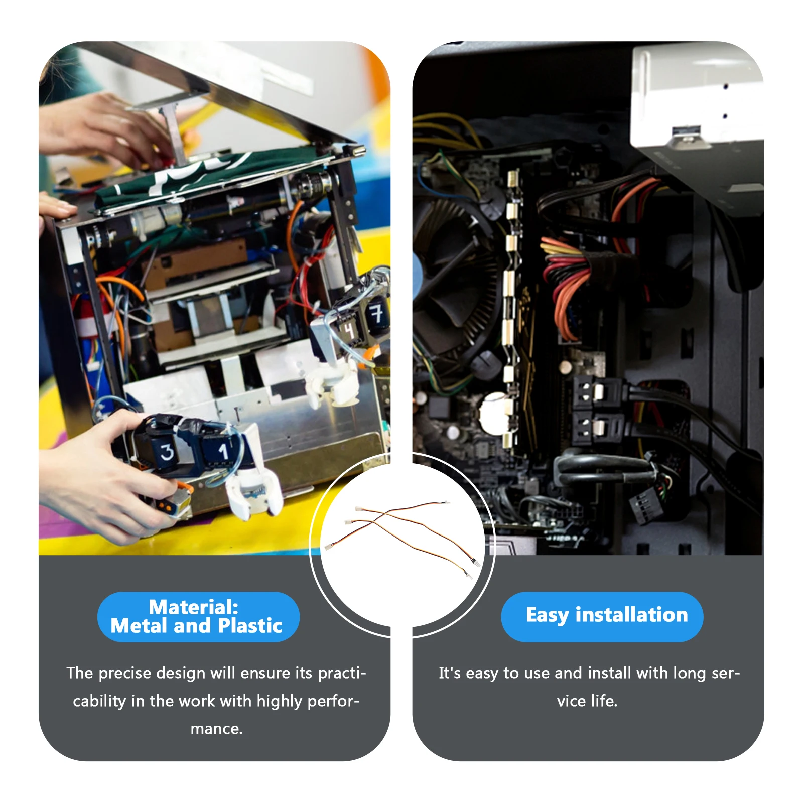 3 szt. 3-pinowe przedłużacze kabli wentylatorów, adapter rozdzielający z 3-pinowym złączem do obudowy komputera, monitorowanie obrotów