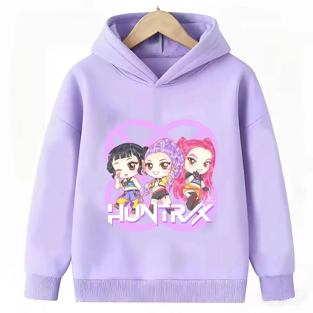 Neues Cartoon-Kapuzensweatshirt, geeignet für Damen und Herren, warmes, lila Oberteil für Kinder, modisches, lässiges Kinderkleidungsstück. – Detail 4