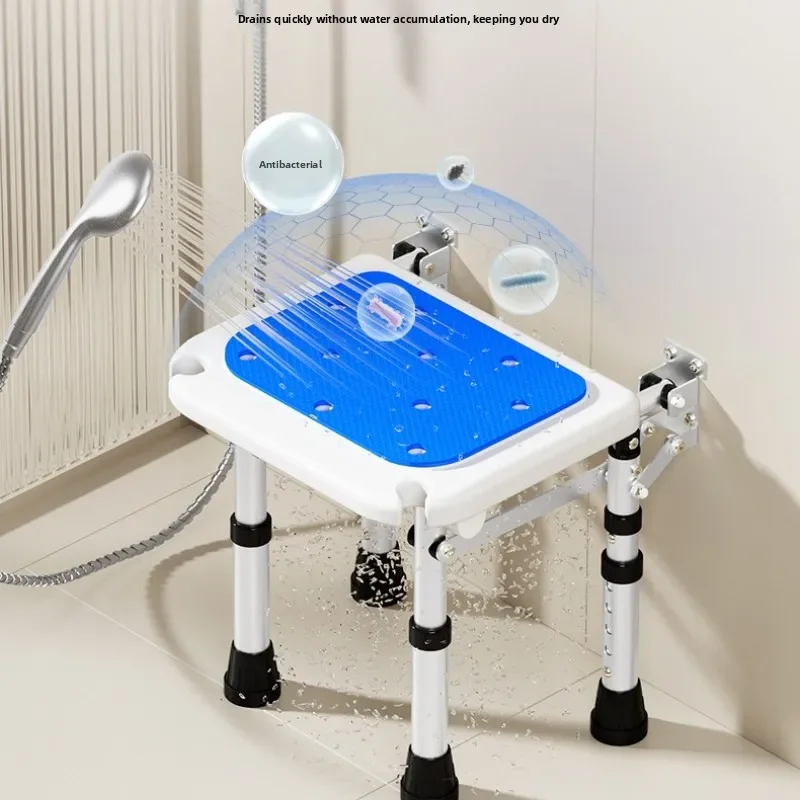 Exquisite Multi-functional Solid Bathroom Folding Stool Wall-mounted Bath Stool Non-slip Toilet Shower Stool Flushing Bench