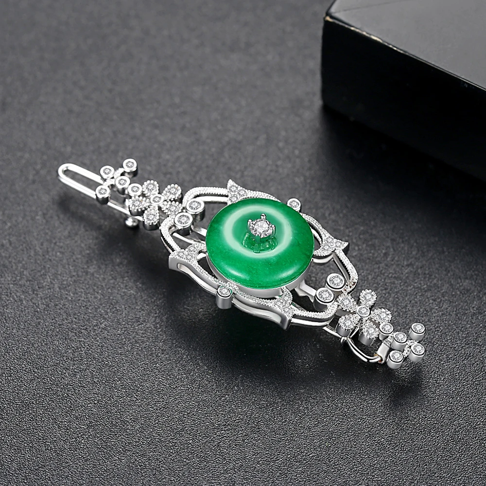 LUOTEEMI Classic Exquisite Imitation Jade Hair Clips for Women Vintage Wedding Engagement Bridal Hair Accessories Christmas Gift