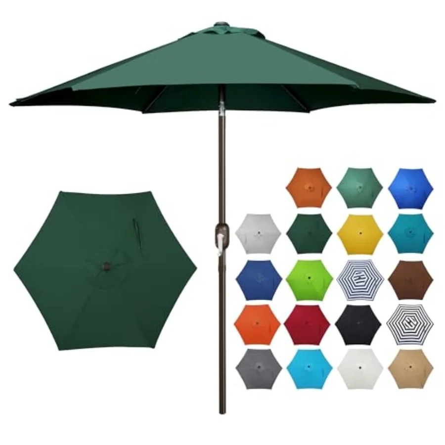 

7.5 ft Patio Umbrella, Yard Umbrella, Outdoor Market Umbrella with Push Button Tilt Crank, Dark Green