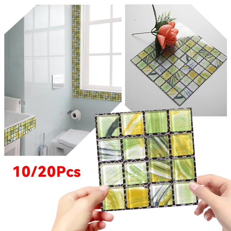 

10/20pcs Self Adhesive Wallpaper Kitchen Tile Oil-proof Waterproof Wall Stickers Buiding Blocks Peel & Stick Oil Proof Kitchen